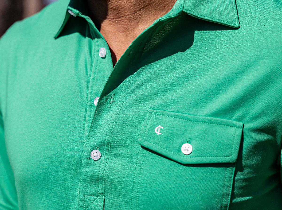 Criquet Performance Players Shirt in Golf Green, view 9