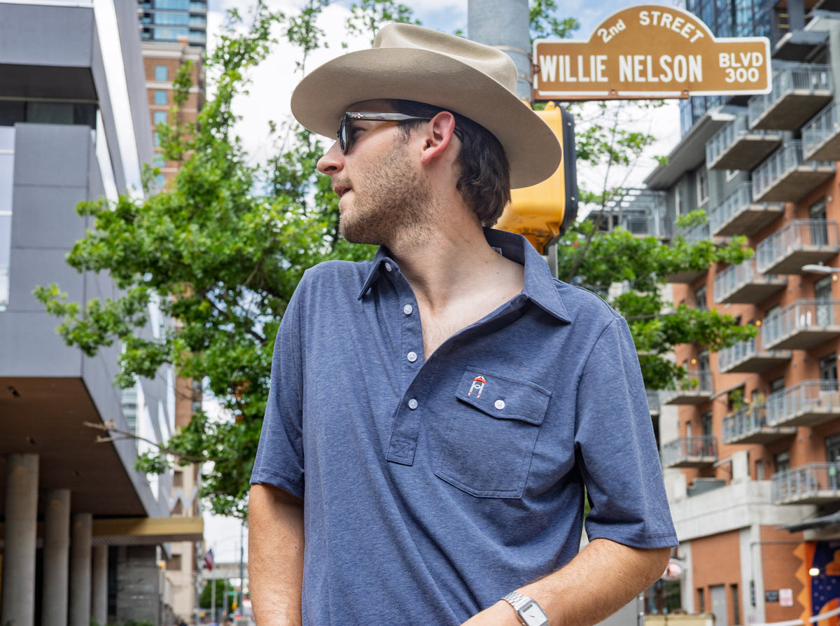 Criquet Willie Nelson Players Shirt The Icon in Heather Navy, view 1