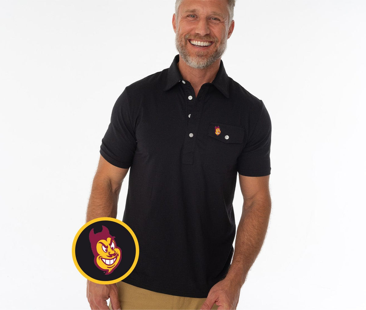 Criquet Arizona State in Coach's Performance Players Shirt, Sparky, Black, view 1