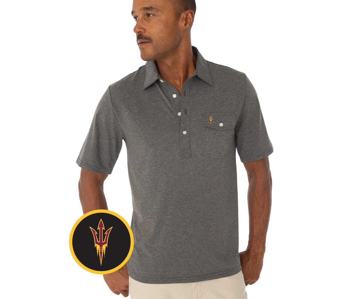 Criquet Arizona State in Coach's Performance Players Shirt, Pitchfork, Heather Grey, view 1