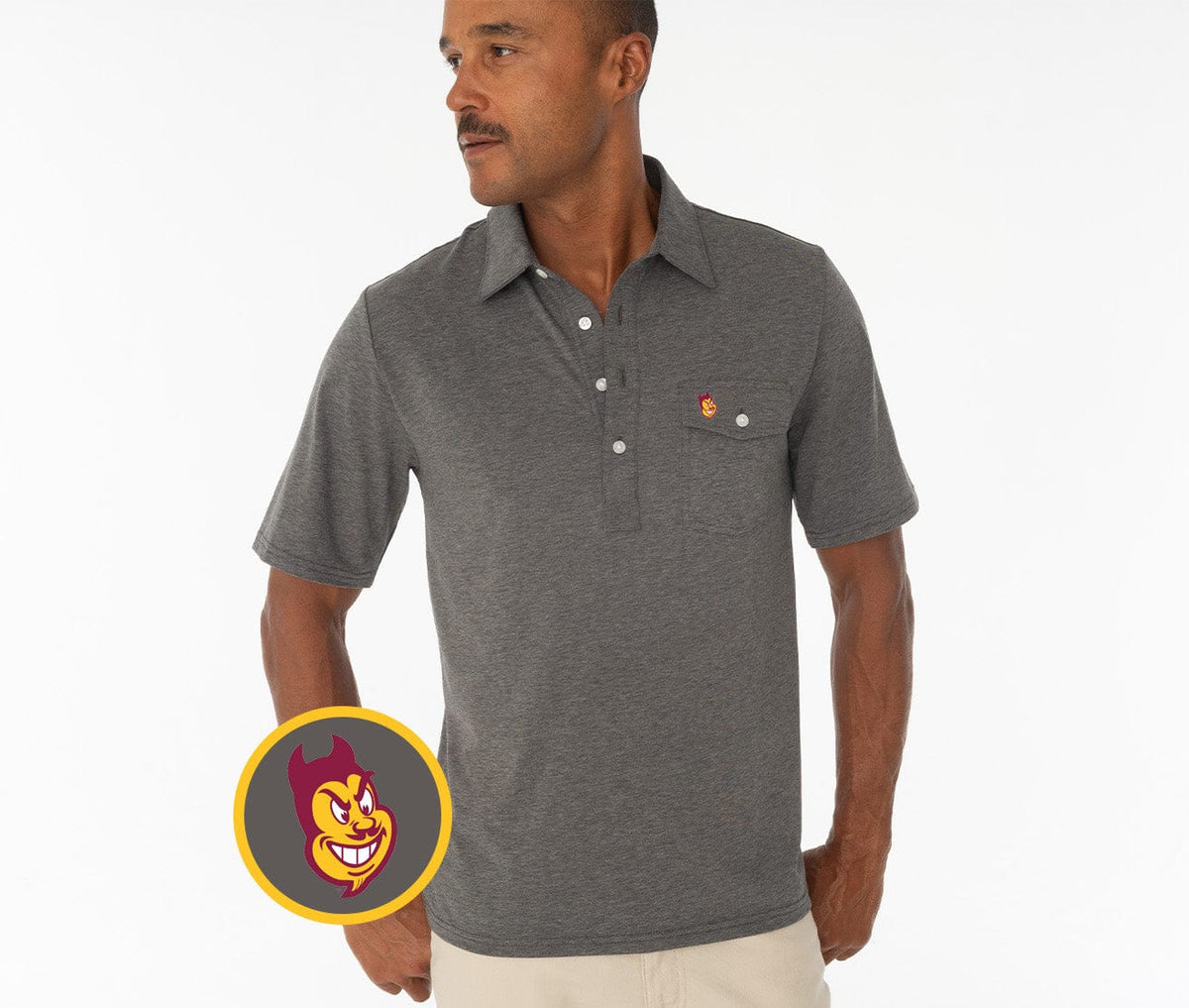 Criquet Arizona State in Coach's Performance Players Shirt, Sparky, Heather Grey, view 1