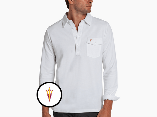 Criquet Arizona State Long Sleeve Players Shirt in Pitchfork, White, view 1