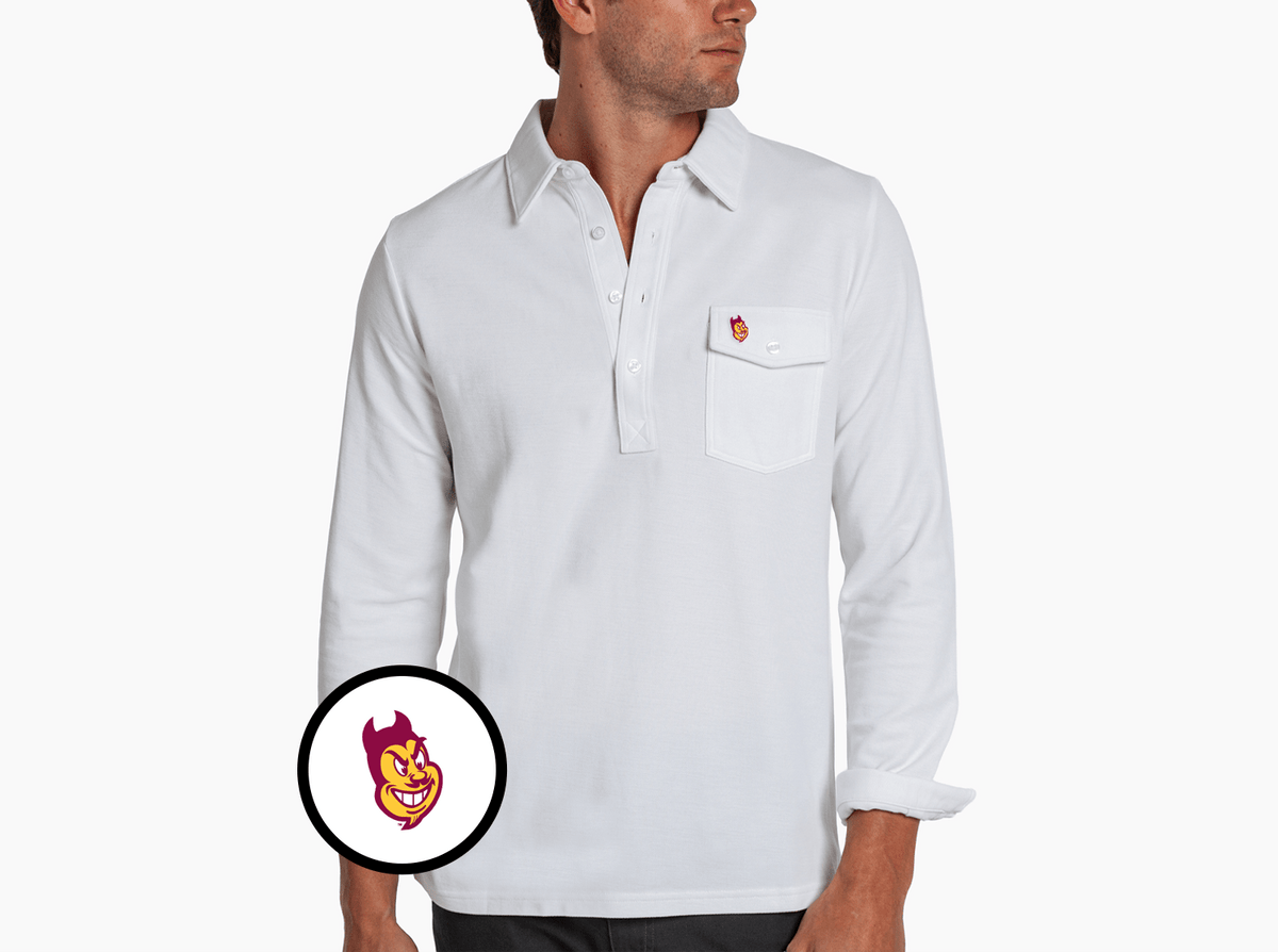 Criquet Arizona State Long Sleeve Players Shirt in Sparky, White, view 1