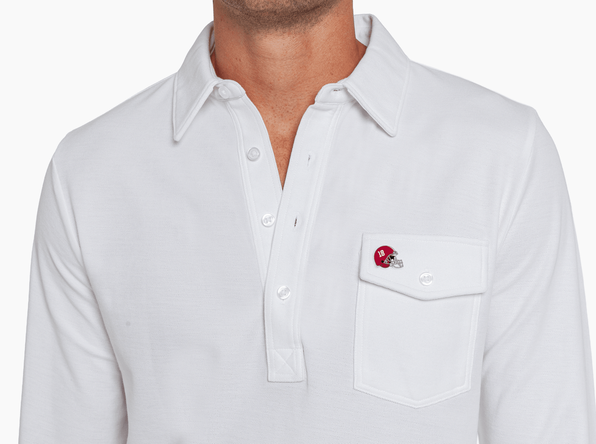 Criquet Alabama Long Sleeve Players Shirt in Helmet, White, view 2