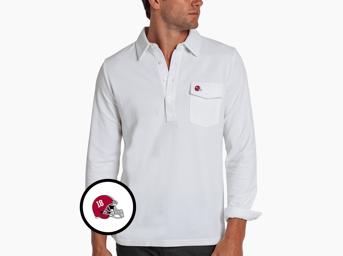 Criquet Alabama Long Sleeve Players Shirt in Helmet, White, view 1