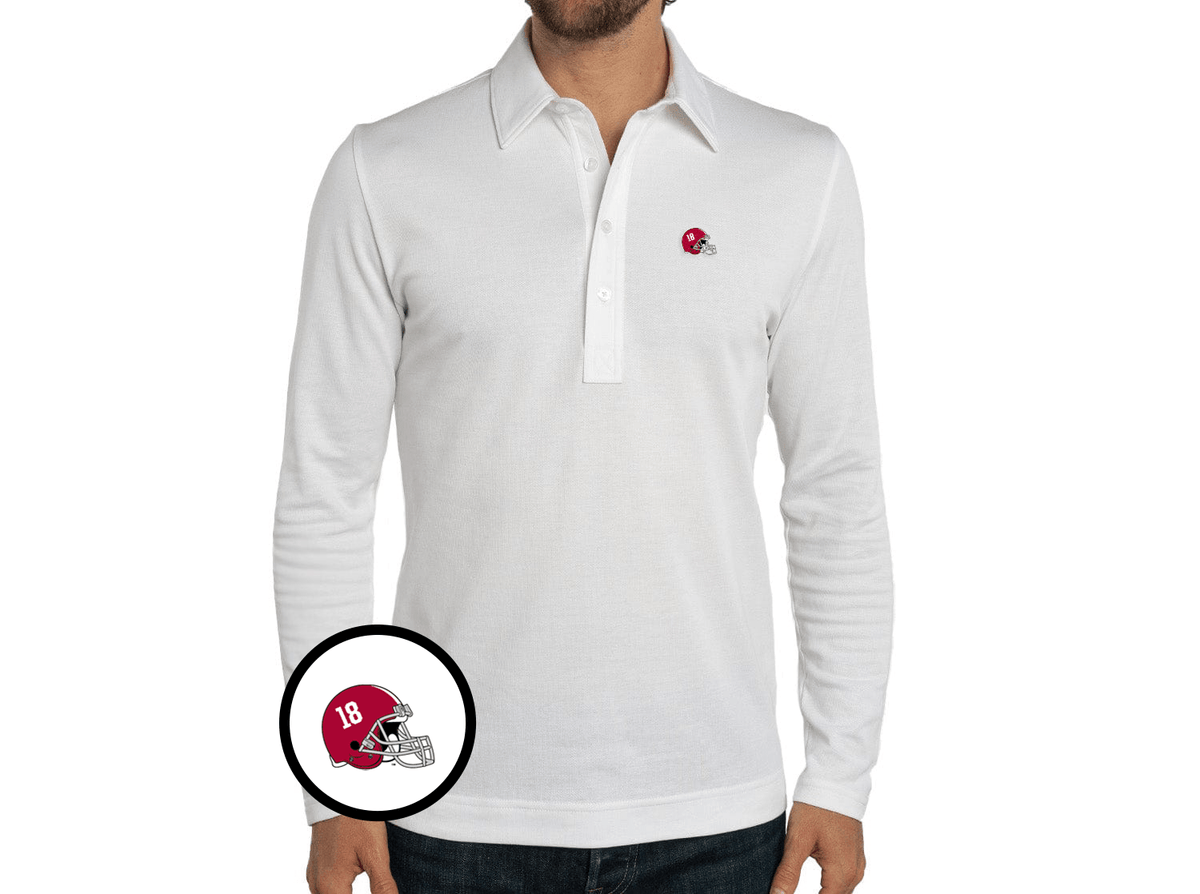 Criquet Alabama Jacquard Long Sleeve Range Polo in Helmet, White, view 1