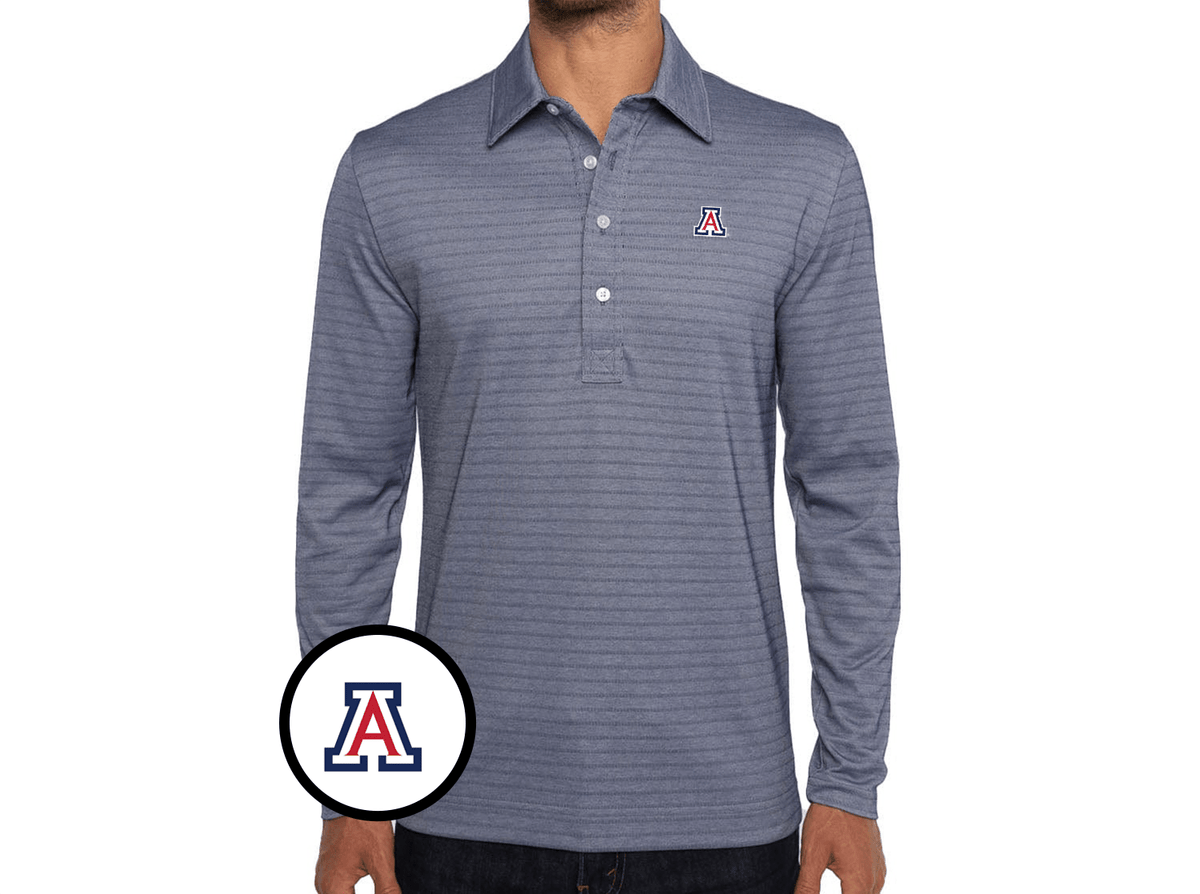 Criquet Arizona in Jacquard Long Sleeve Polo, A, Navy Stripe, view 1
