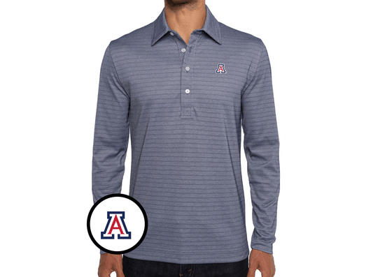 Criquet Arizona in Jacquard Long Sleeve Polo, A, Navy Stripe, view 1