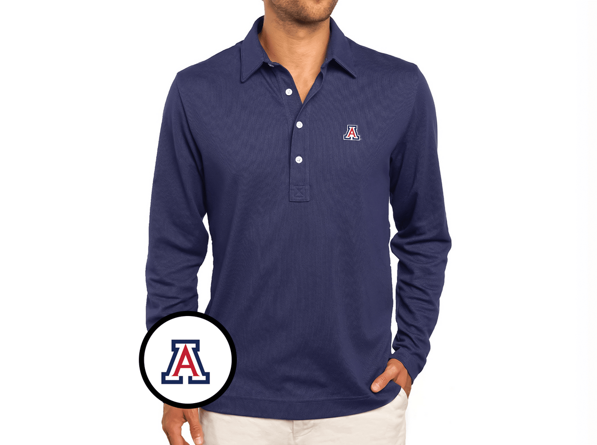Criquet Arizona Jacquard Long Sleeve Range Polo in A, Navy, view 1
