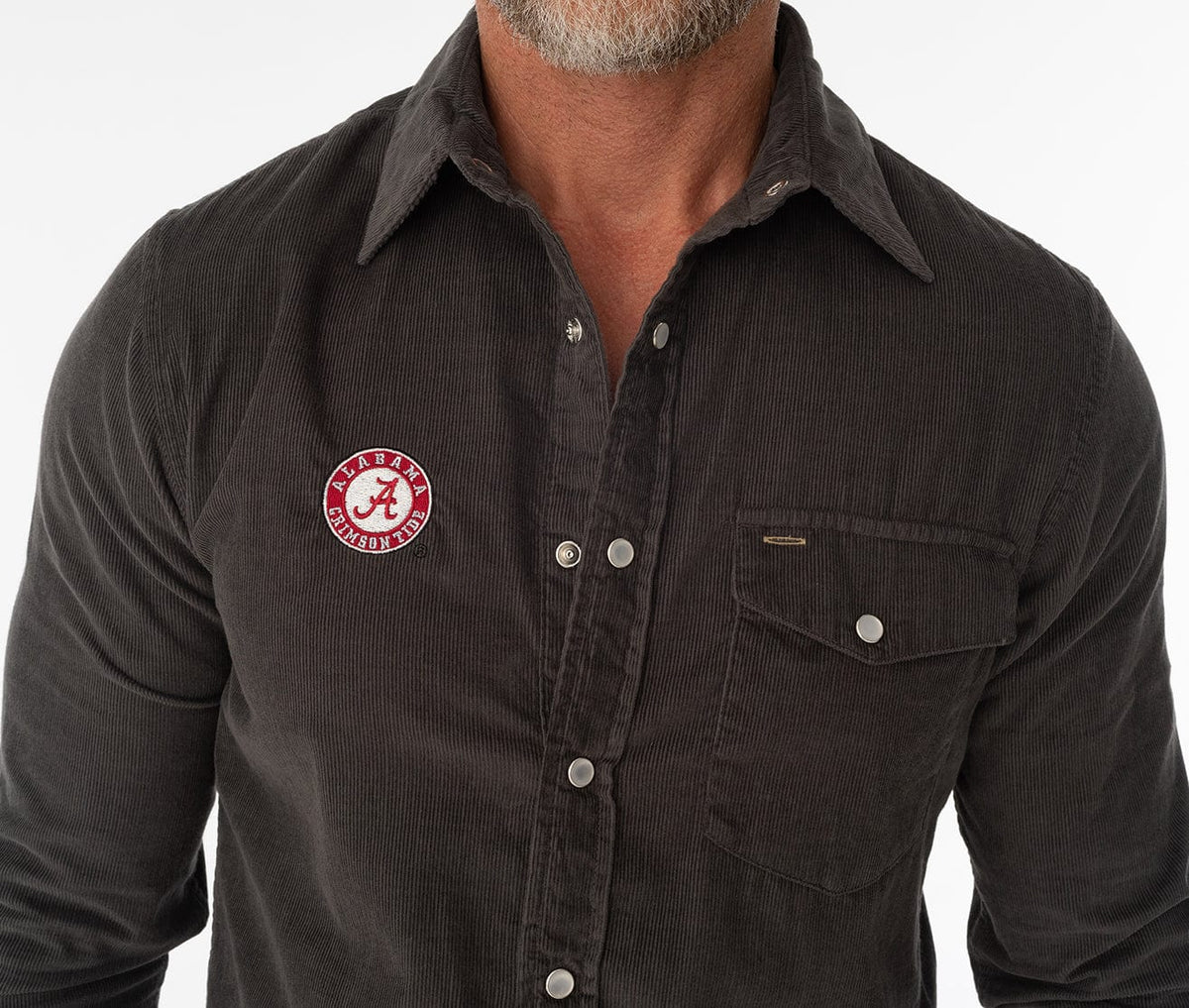 Criquet Alabama Corduroy Pearl Snap in A Badge (R/W), Charcoal, view 2