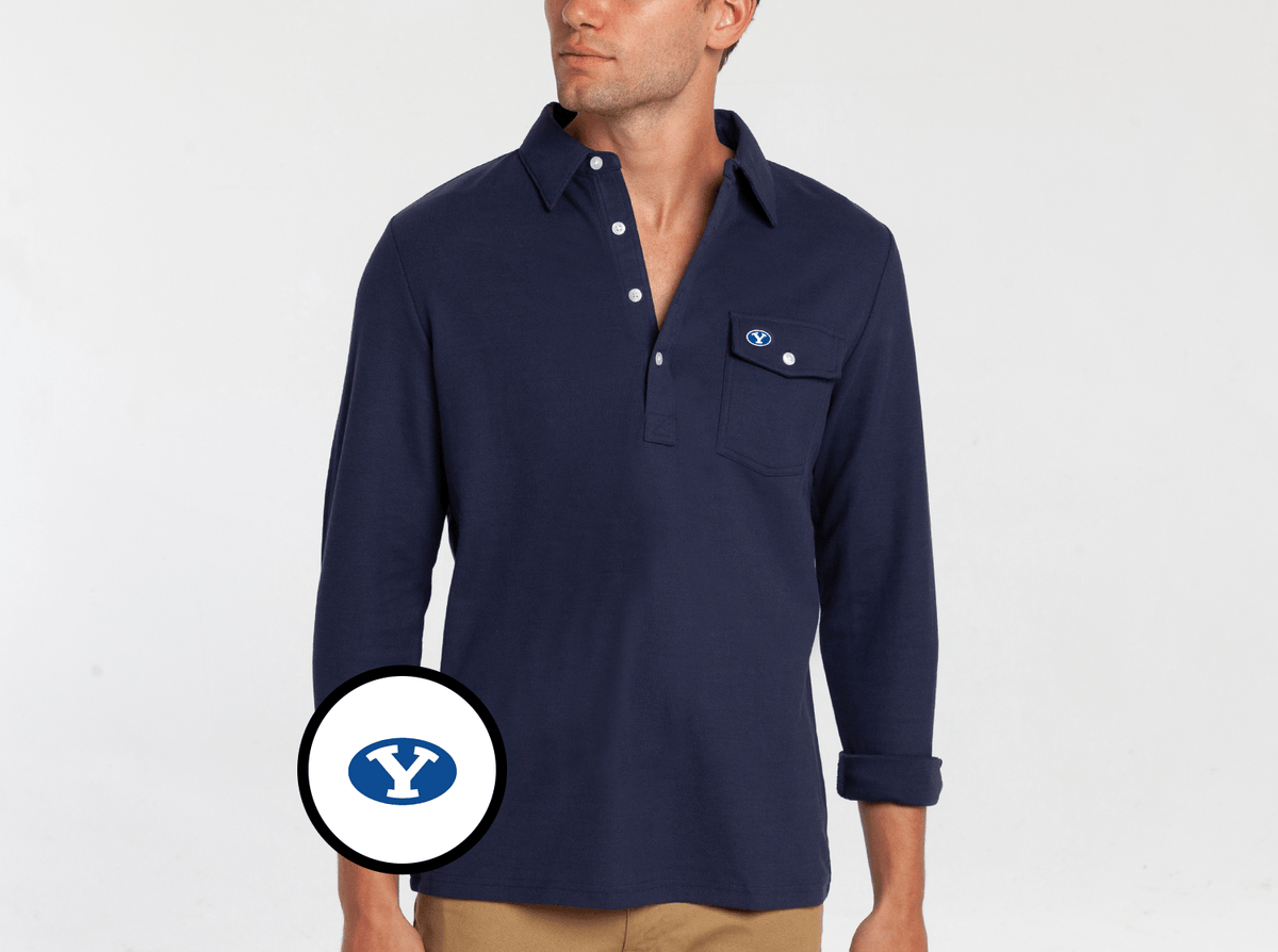Criquet BYU Long Sleeve Players Shirt in Oval, Peacoat, view 1