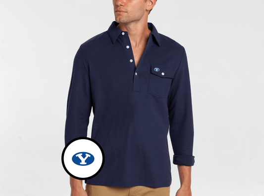 Criquet BYU Long Sleeve Players Shirt in Oval, Peacoat, view 1