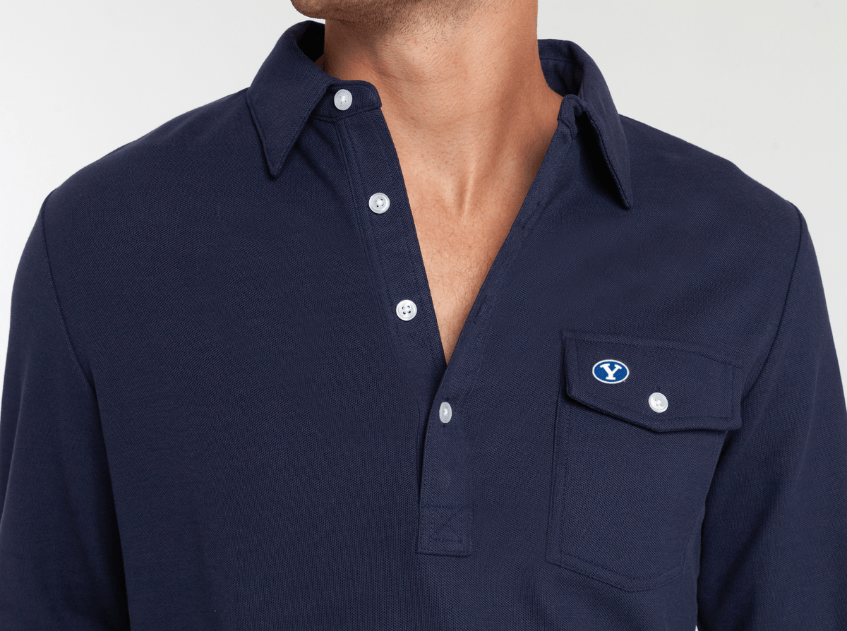 Criquet BYU Long Sleeve Players Shirt in Oval, Peacoat, view 2