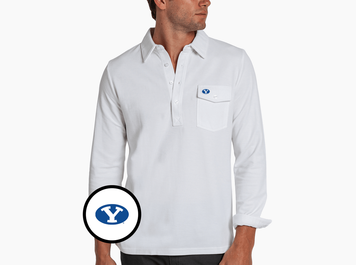 Criquet BYU Long Sleeve Players Shirt in Oval, White, view 1