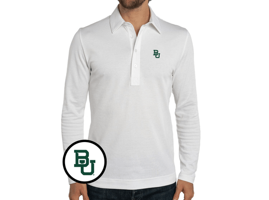 Criquet Baylor Jacquard Long Sleeve Range Polo in BU, White, view 1