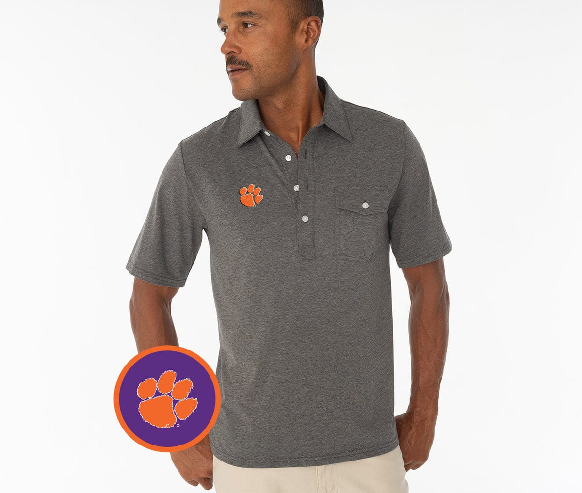 Criquet Clemson Coach's Players in Shirt, Paw, Heather Gray, view 1