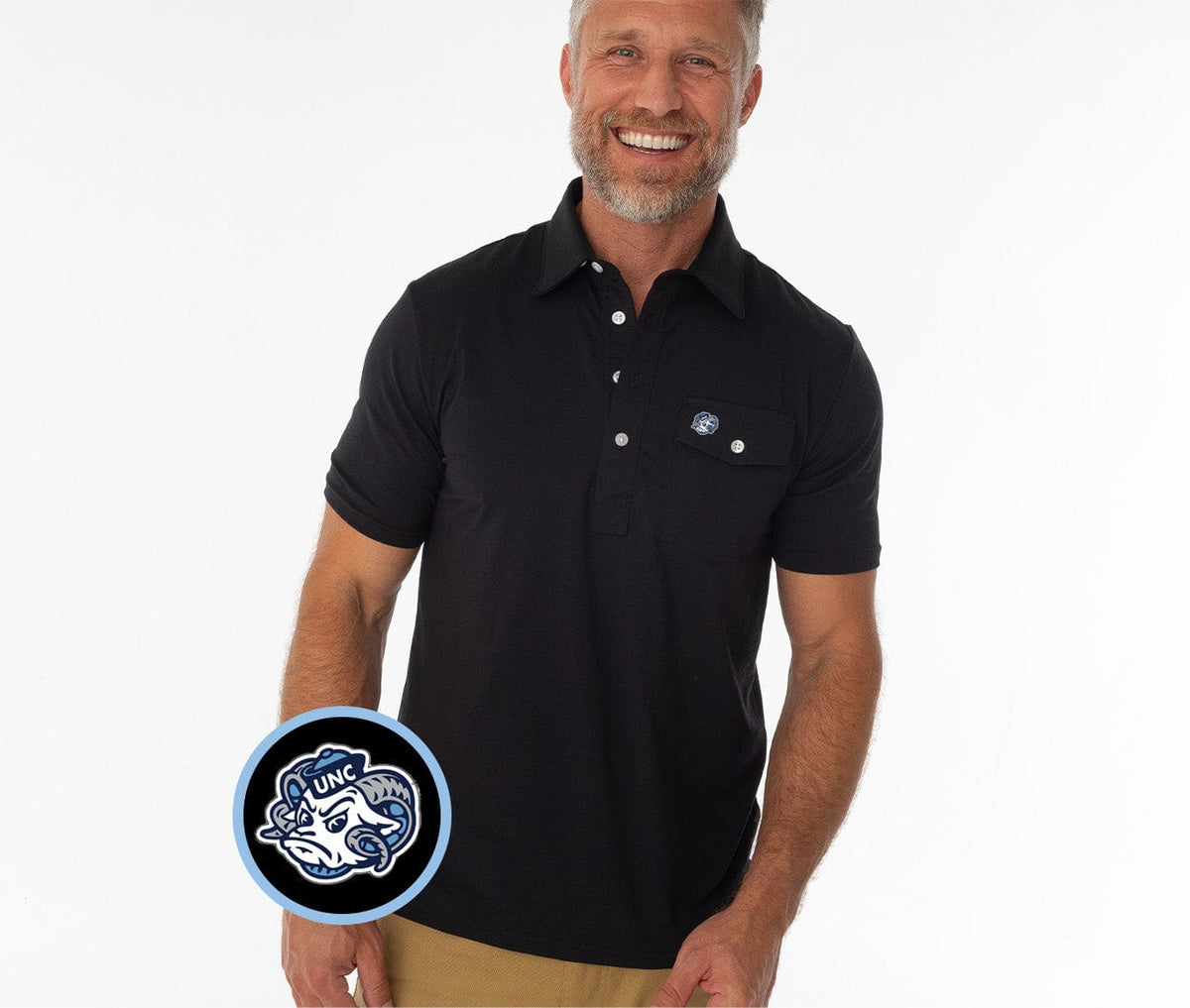 Criquet North Carolina in Coach's Performance Players Shirt, Tarheel Head, Black, view 1