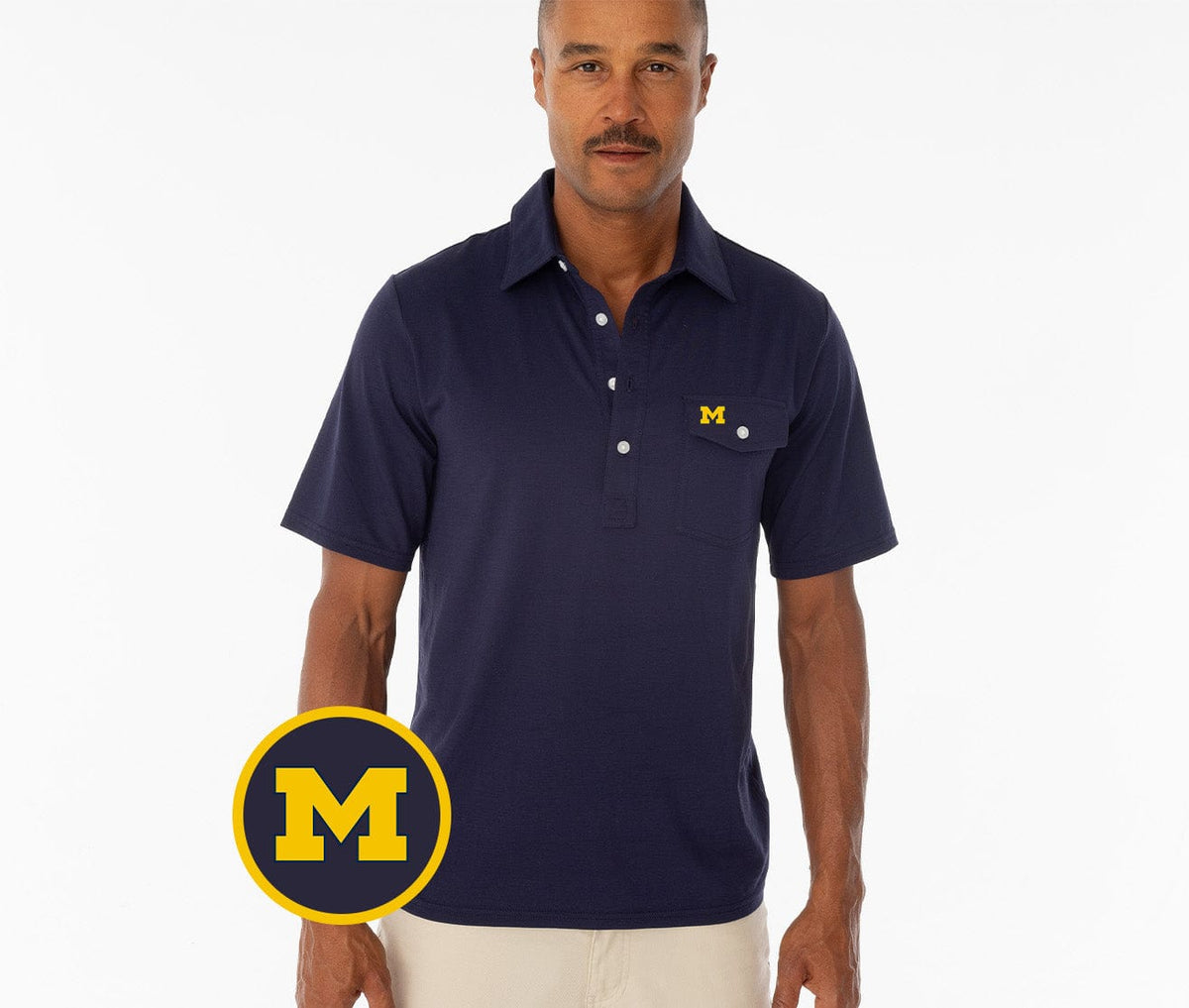 Criquet Michigan in Coach's Performance Players Shirt, M Logo, Navy, view 1