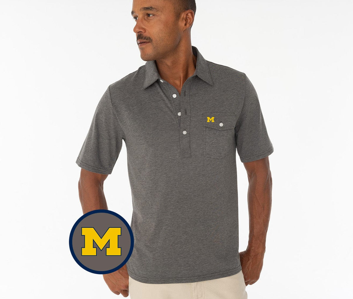 Criquet Michigan in Coach's Performance Players Shirt, M Logo, Heather Gray, view 1