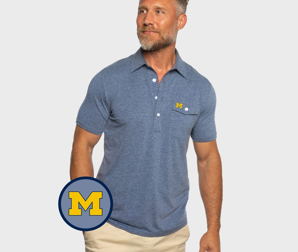 Criquet Michigan in Coach's Performance Players Shirt, M Logo, Heather Navy, view 1
