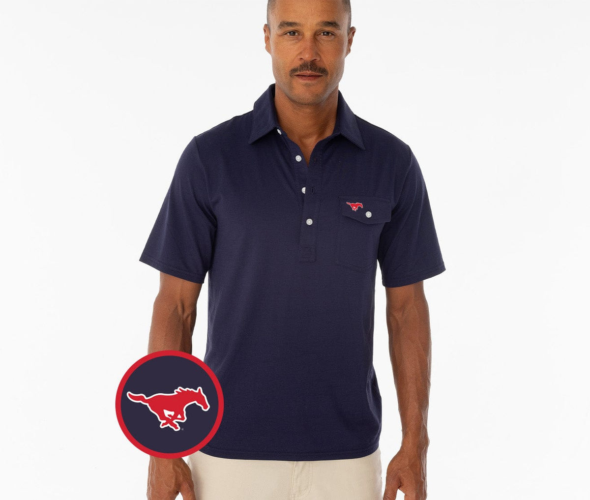 Criquet SMU in Coach's Performance Players Shirt, Mustang, Navy, view 1