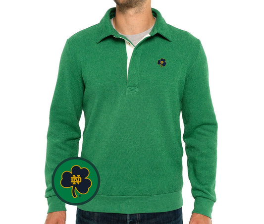 Criquet Notre Dame in Terry Collared Sweatshirt, Clover, Green, view 1