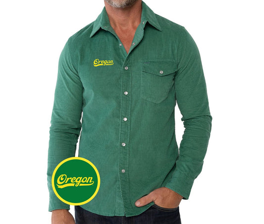 Criquet Oregon Corduroy Pearl Snap in Script, Green, view 1