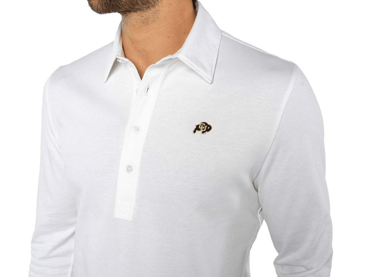 Criquet Colorado Jacquard Long Sleeve Range Polo in Buffalo, White, view 2