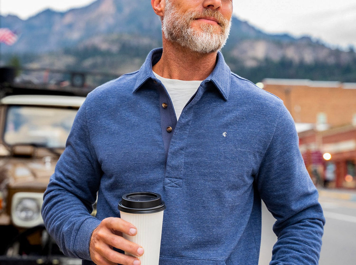 Criquet Collared Sweatshirt in Heather Navy, view 4