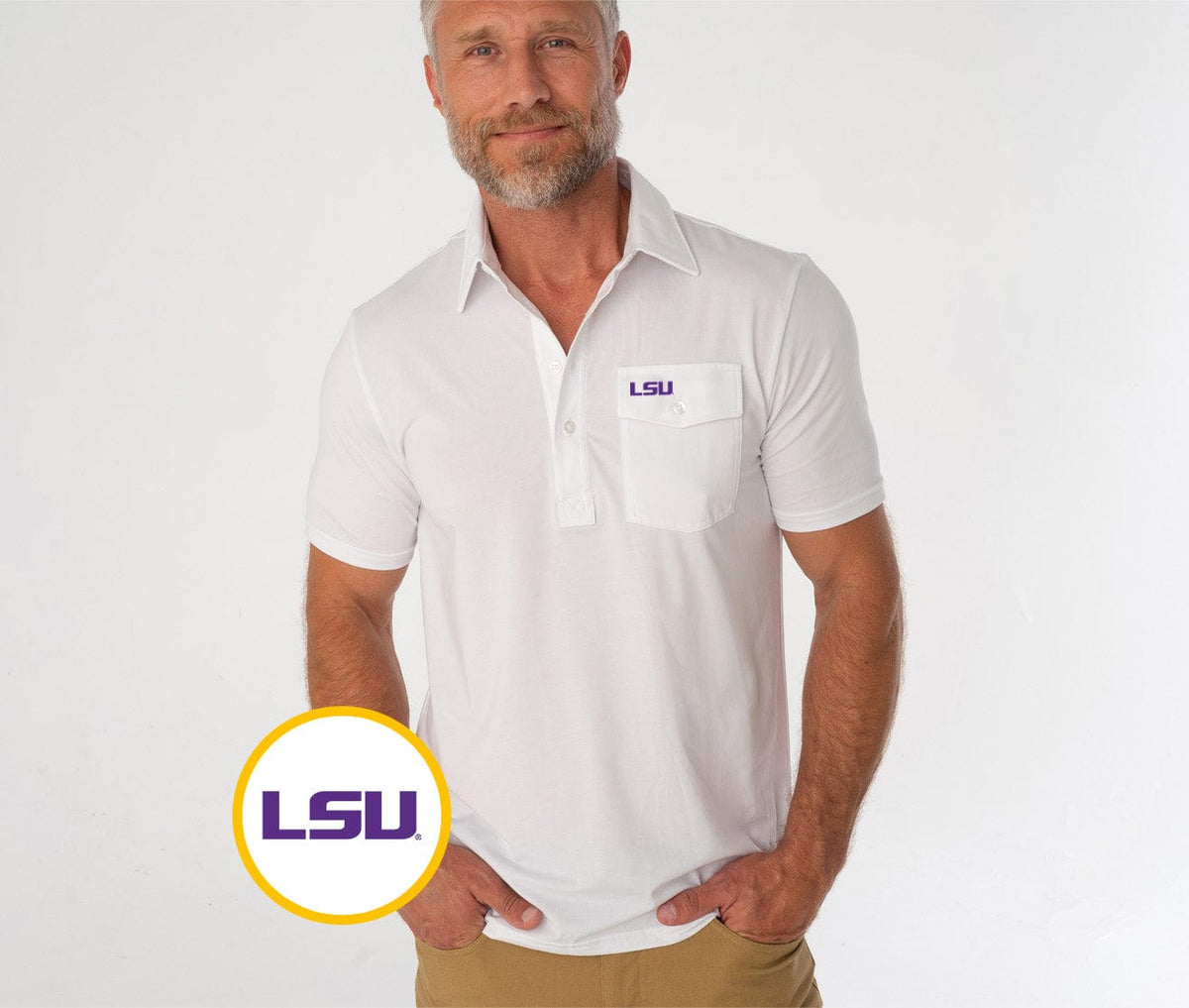 Criquet LSU in Coach's Performance Players Shirt, LSU, White, view 1