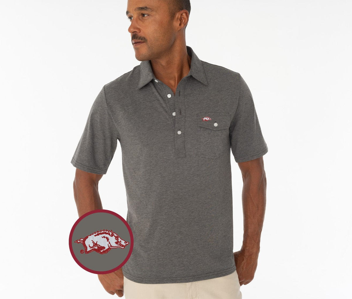Criquet Arkansas in Coach's Performance Players Shirt, Hog, Heather Gray, view 1