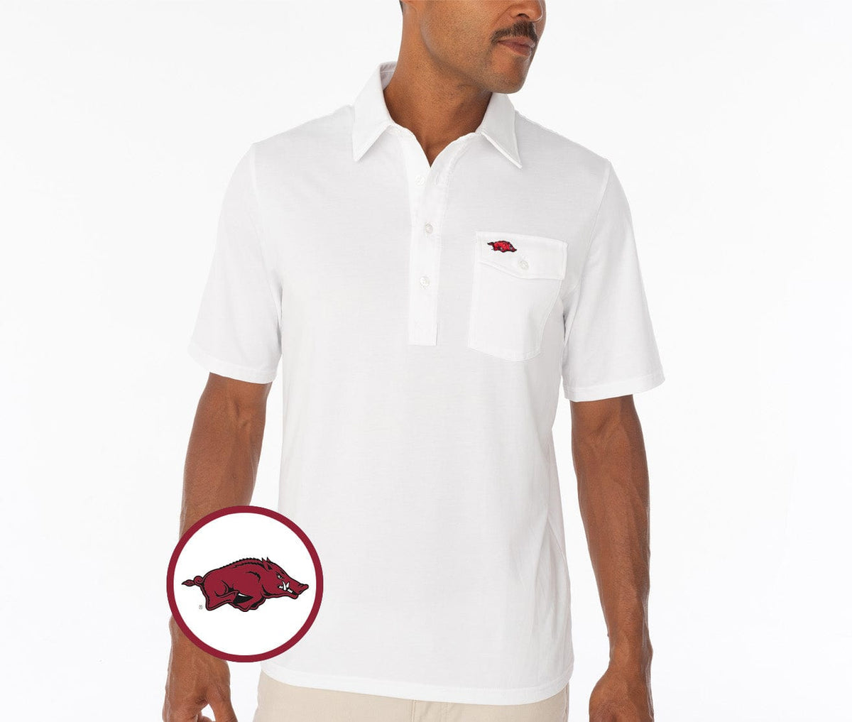 Criquet Arkansas in Coach's Performance Players Shirt, Hog, White, view 1