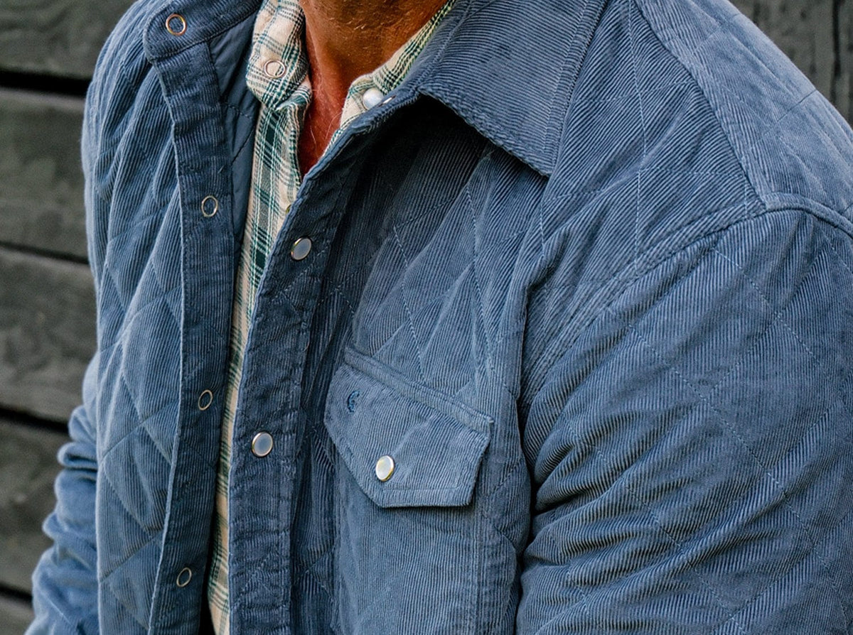 Criquet Corduroy Quilted Shacket in Slate Blue, view 2