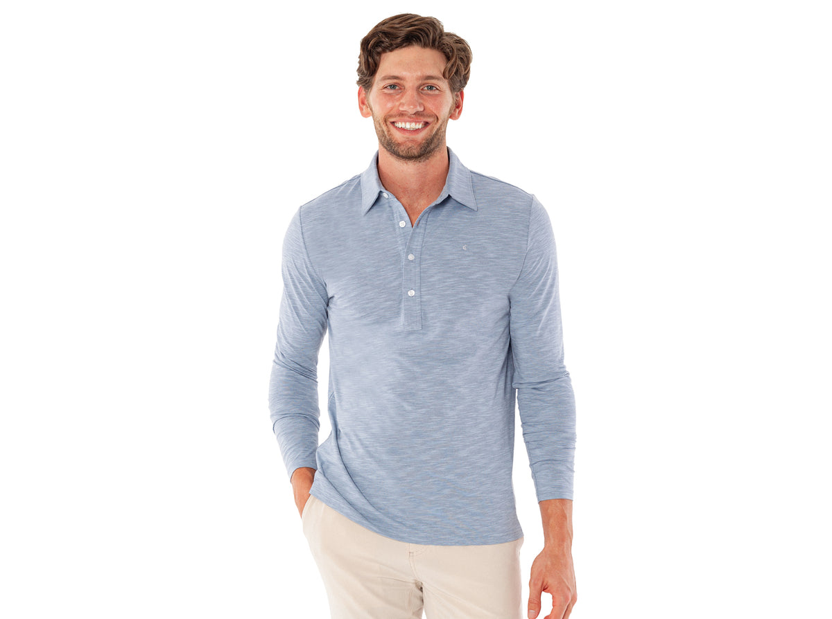 Criquet brrr° Long Sleeve Range Polo in Bluestone, studio photo