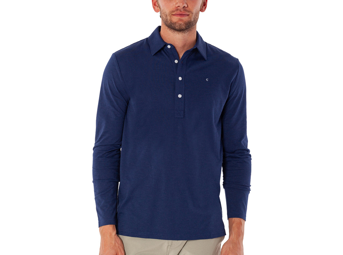 Criquet brrr° Long Sleeve Range Polo in Navy, studio photo