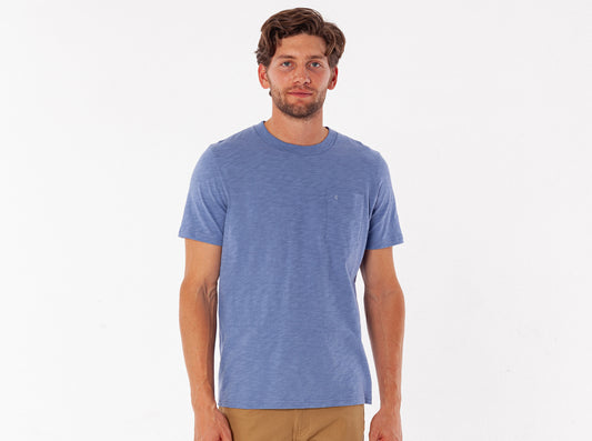 Criquet Slub Cotton Short Sleeve T-Shirt in Bluebird, studio photo