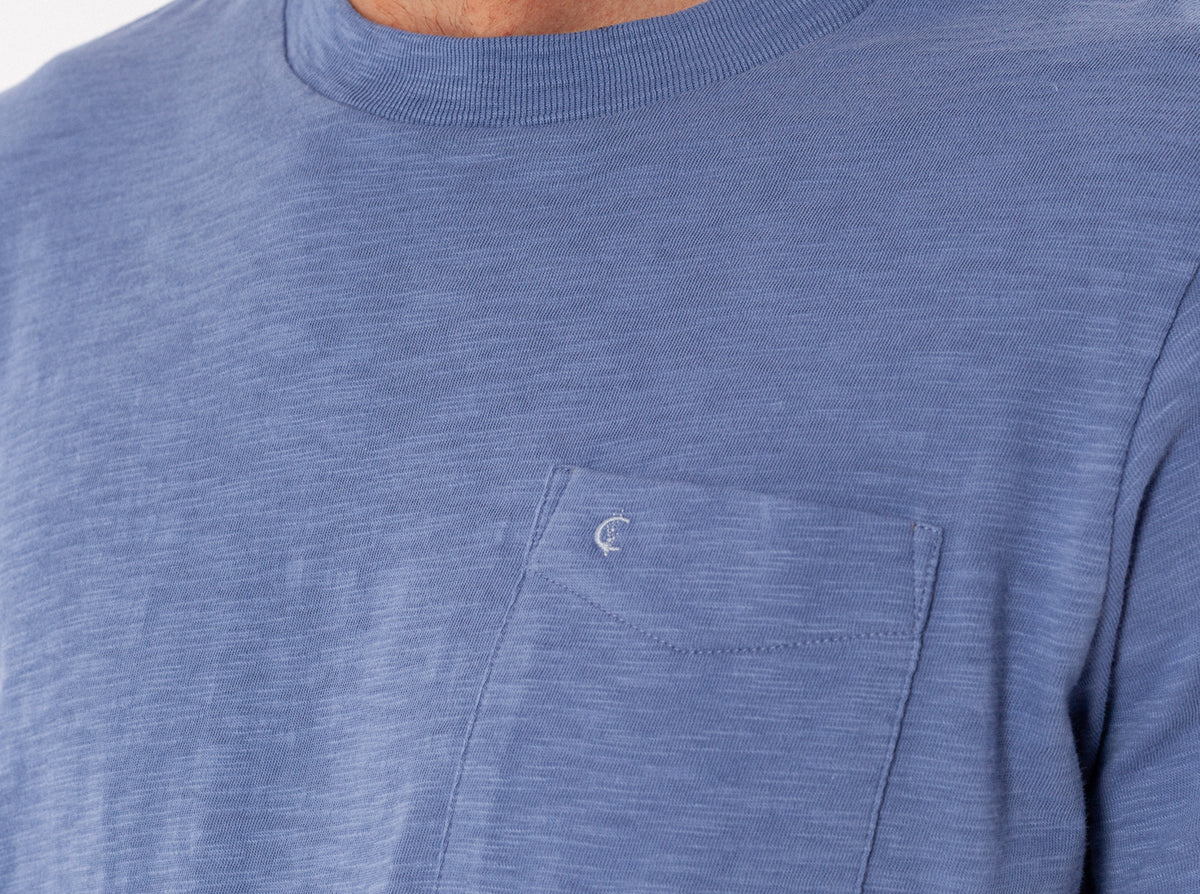 Criquet Slub Cotton Short Sleeve T-Shirt in Bluebird, studio photo