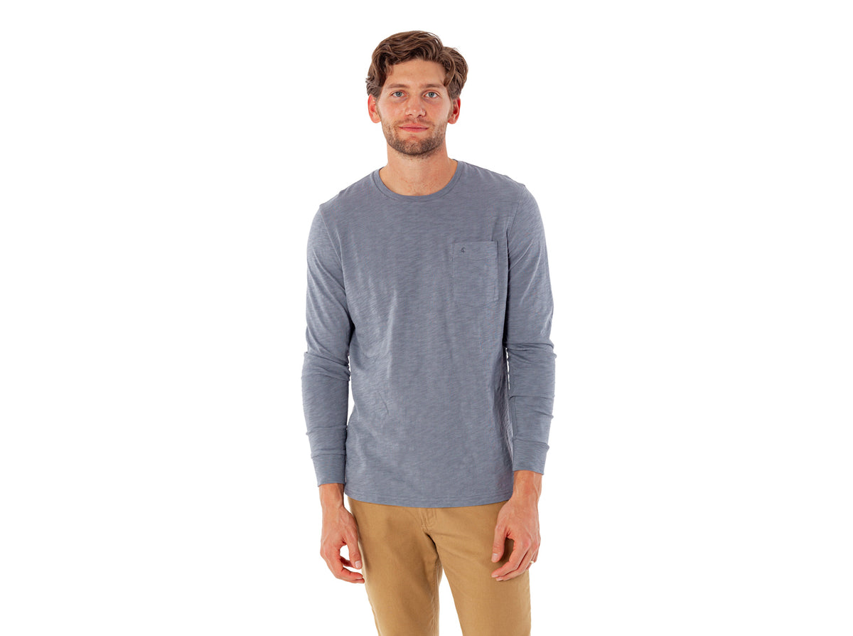 Criquet Cotton Slub Long Sleeve T-Shirt in Steel, studio photo