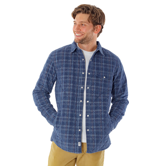 Corduroy Quilted Shacket - Dusty Blue Plaid