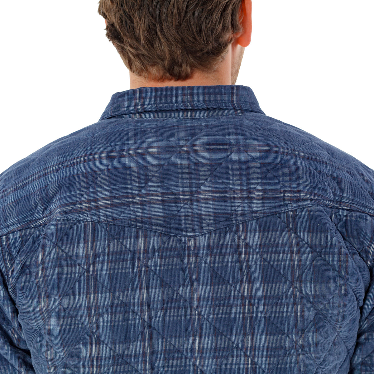 Corduroy Quilted Shacket - Dusty Blue Plaid