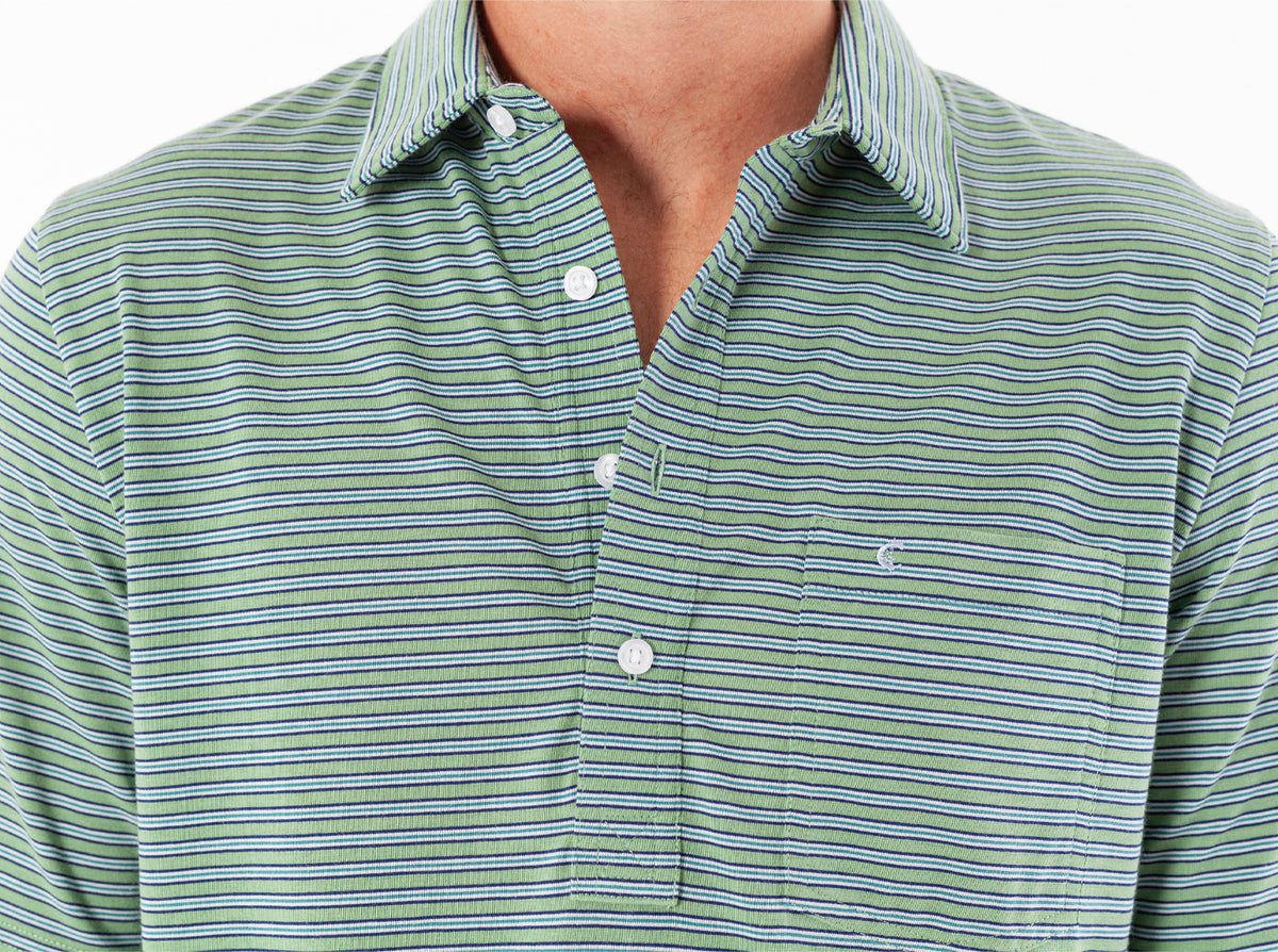 Criquet Performance Players Shirt in Fremont Stripe Green, studio photo
