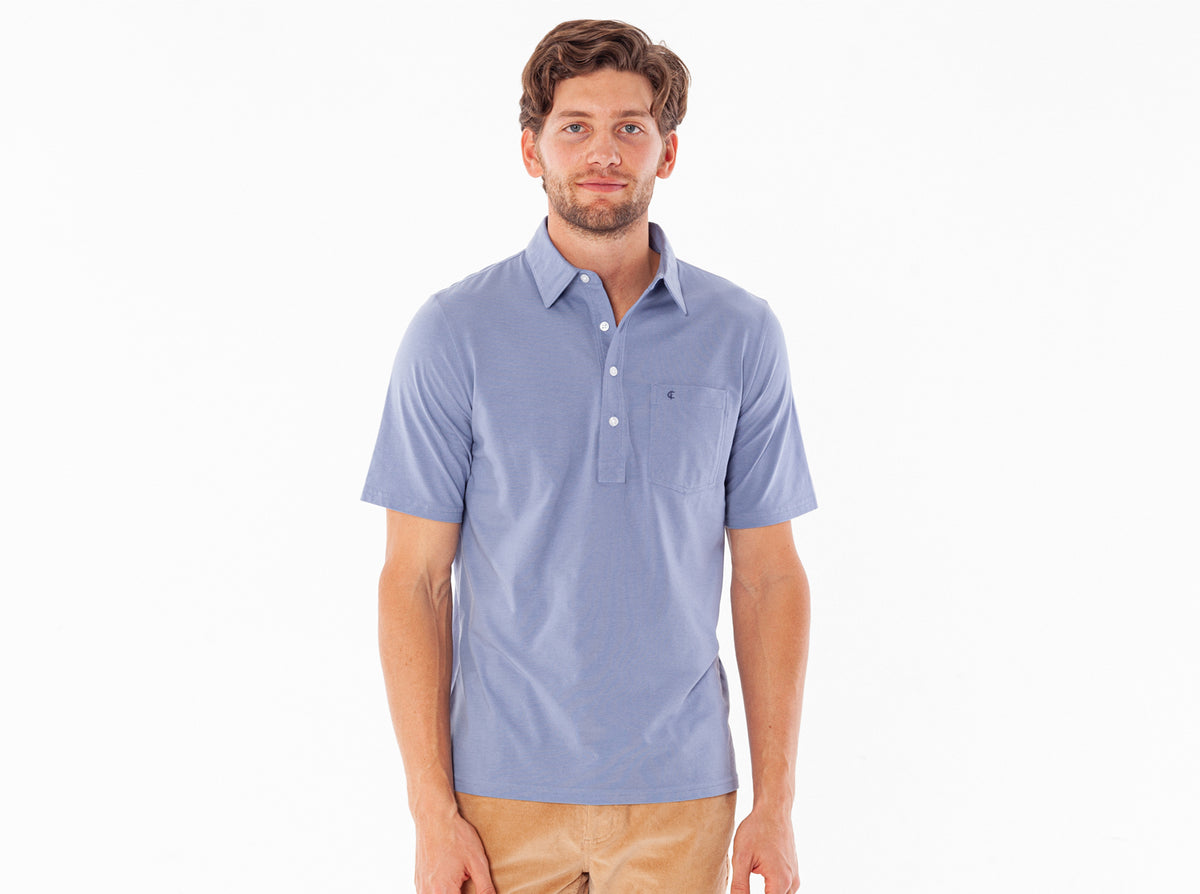 Criquet Top-Shelf Players Shirt in Sunwashed Blue, studio photo