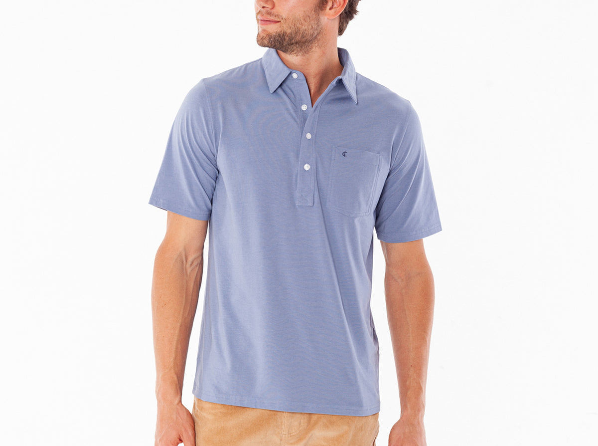 Criquet Top-Shelf Players Shirt in Sunwashed Blue, studio photo