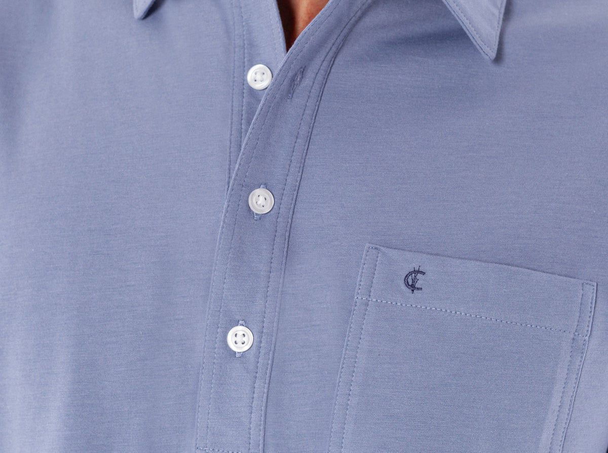 Criquet Top-Shelf Players Shirt in Sunwashed Blue, studio photo