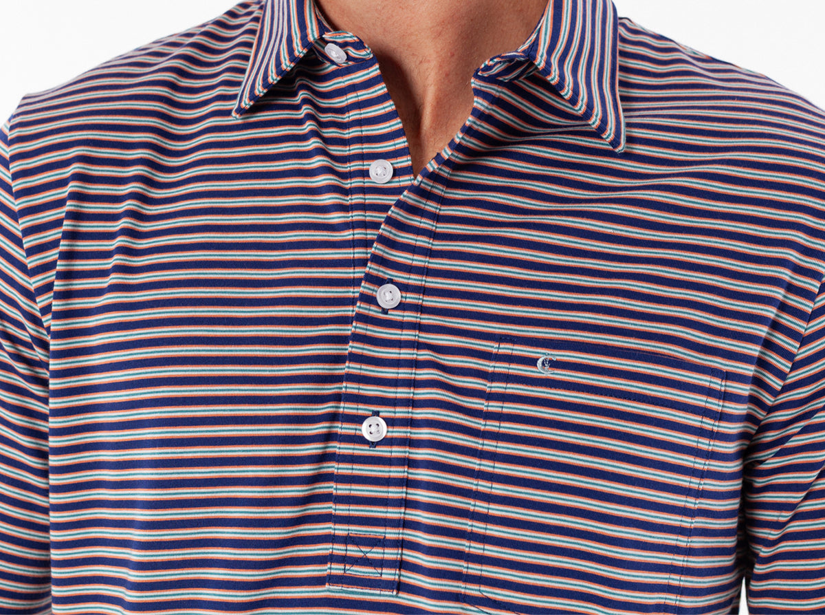 Criquet Performance Players Shirt in Fremont Stripe Navy, studio photo