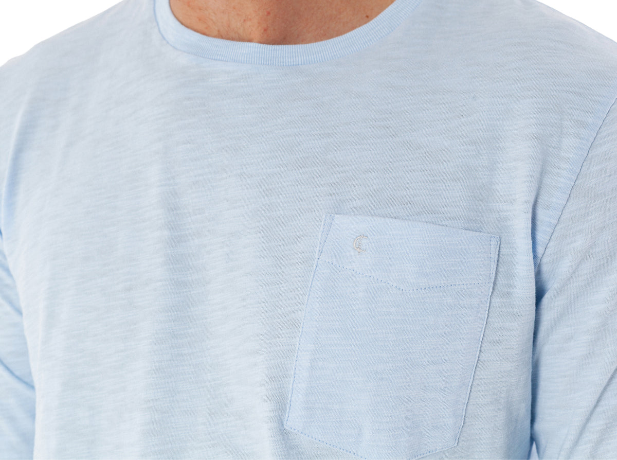 Criquet Cotton Slub Long Sleeve T-Shirt in Ice Blue, studio photo