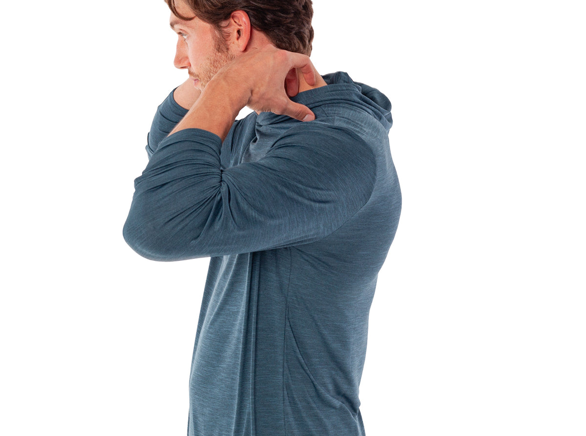 Criquet Performance Sport Hoodie in Lake Blue, studio photo