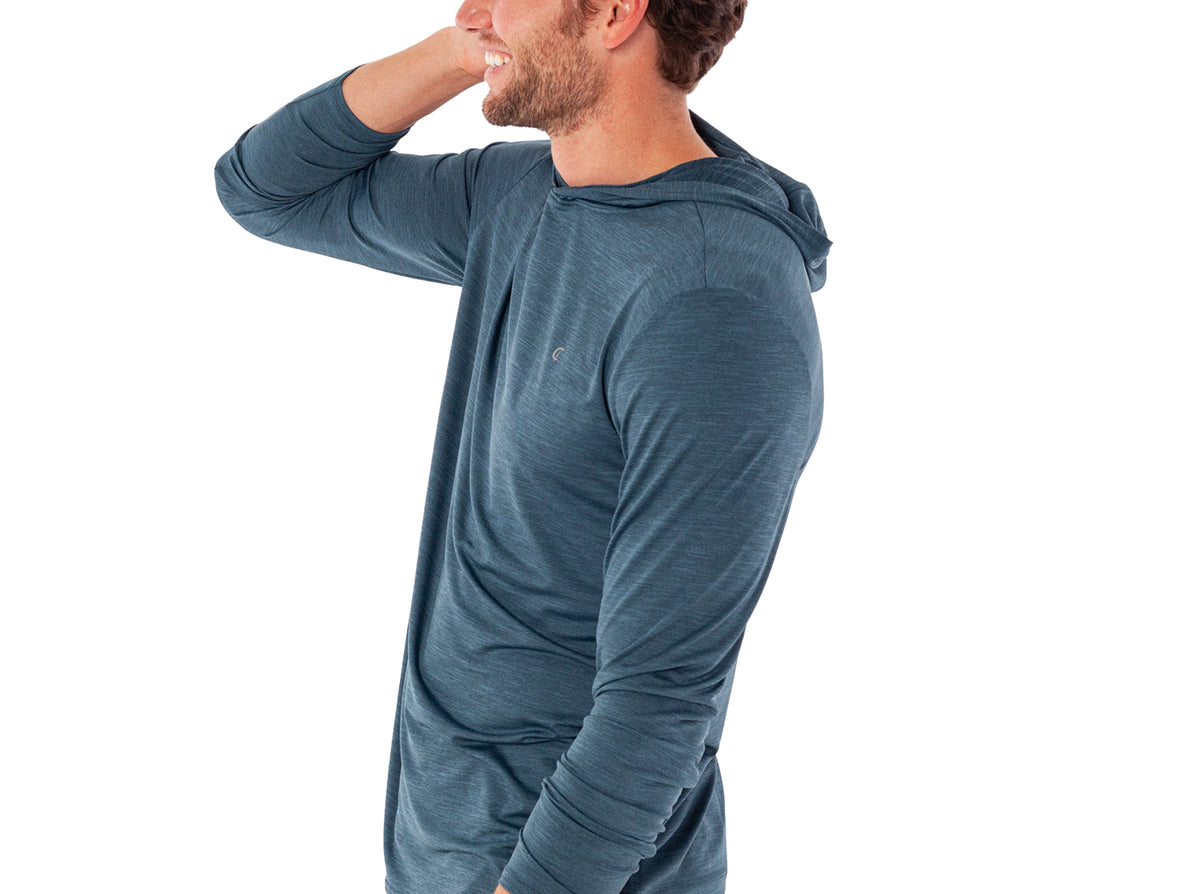 Criquet Performance Sport Hoodie in Lake Blue, studio photo