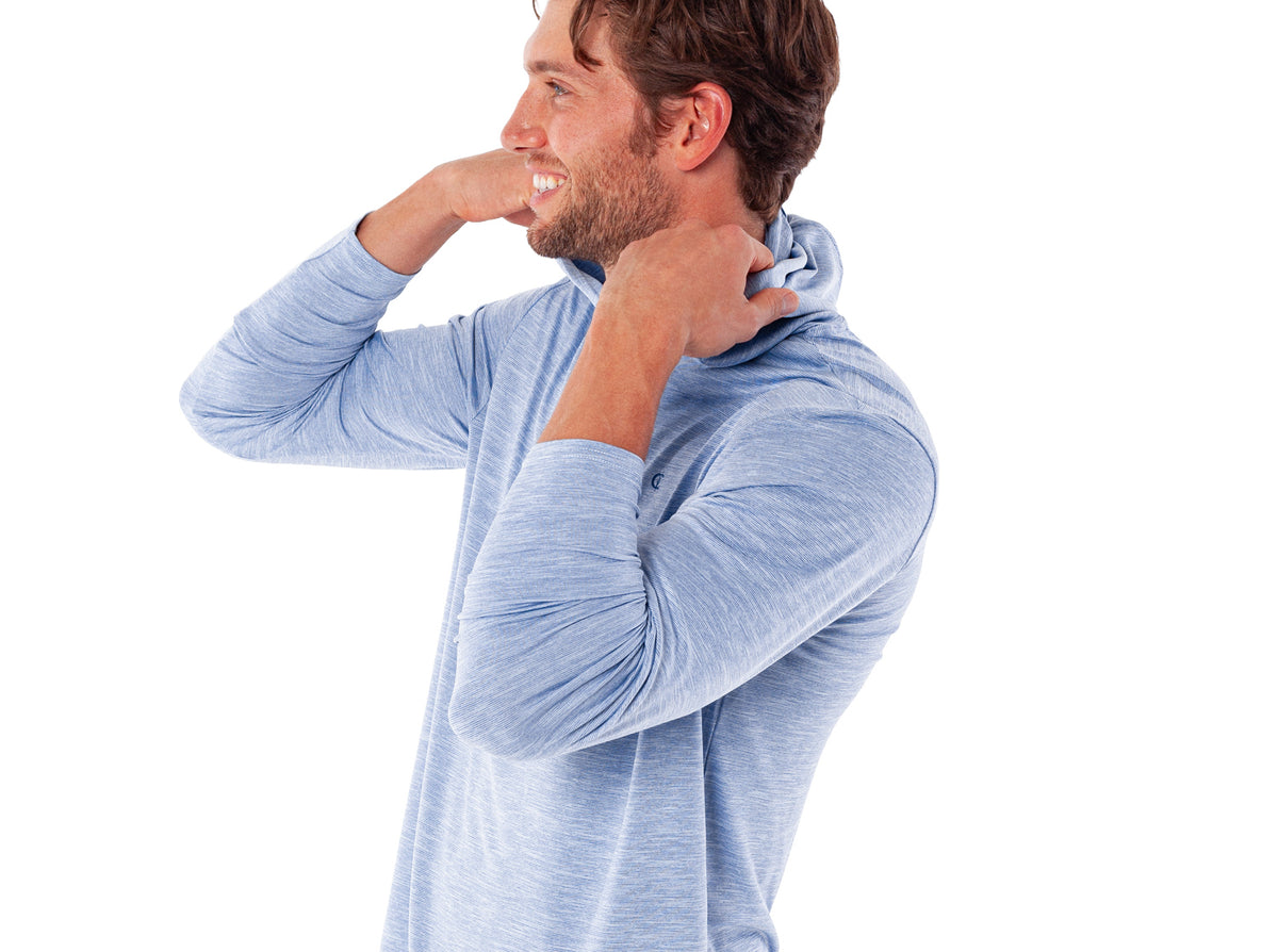 Criquet Performance Sport Hoodie in Light Blue, studio photo