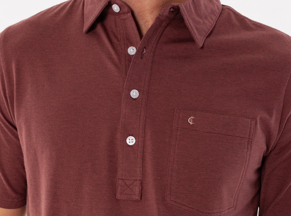 Criquet Top-Shelf Players Shirt in Mudslide Microstripe, studio photo